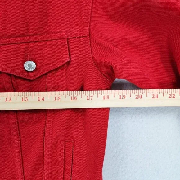 MSGM Jacket Womens Large Red Denim Trucker Milano Cotton Made In Italy Logo